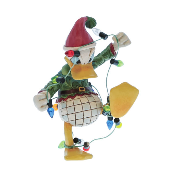 Jim Shore Disney Traditions Ornament Donald Duck verheddert in bunter Weihnachts-Lichterkette handbemalt